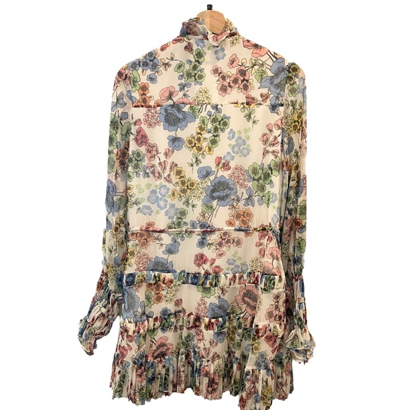 Alexis Jaila Floral Long Sleeve Button-Up Cinch Waist Tiered Mini Dress, Size S - Picture 4 of 6